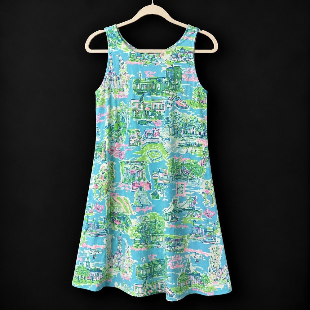 Lilly Pulitzer Philadelphia City Print Shift Dress Women XS Blue Sleeveless